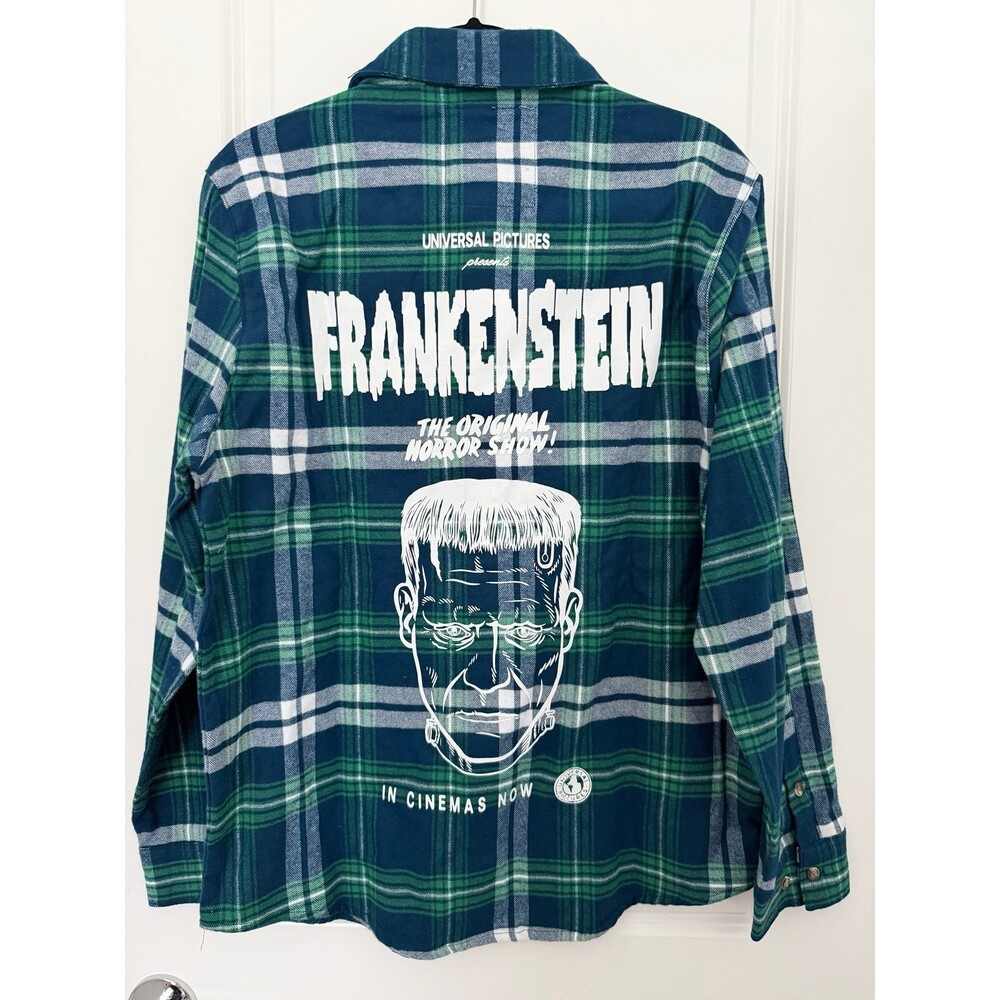 NEW CakeWorthy Universal Pictures Frankenstein Plaid Button Up Front Shirt M